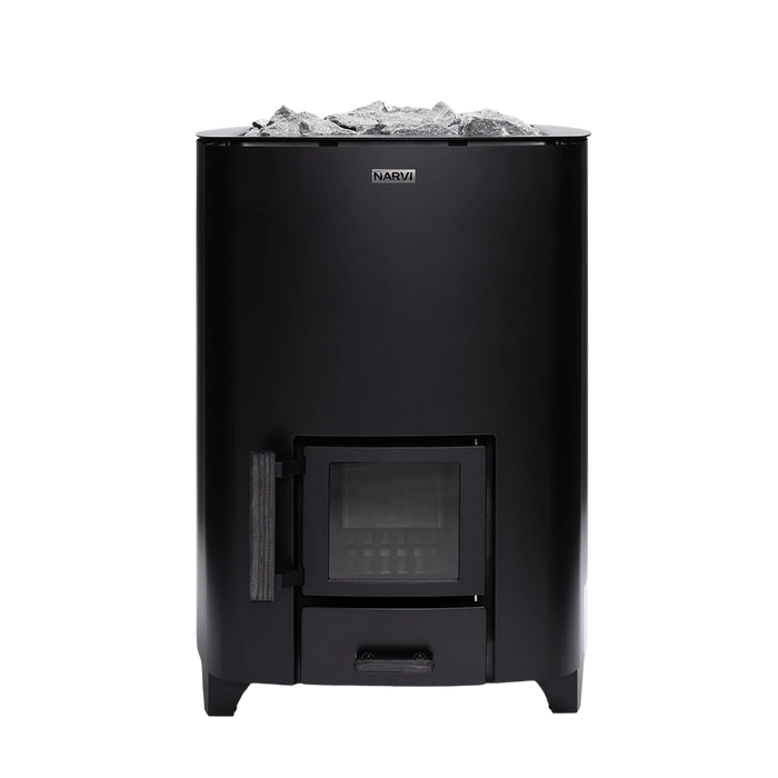 Narvi NC 16 black wood-burning sauna stove with cast iron glass door